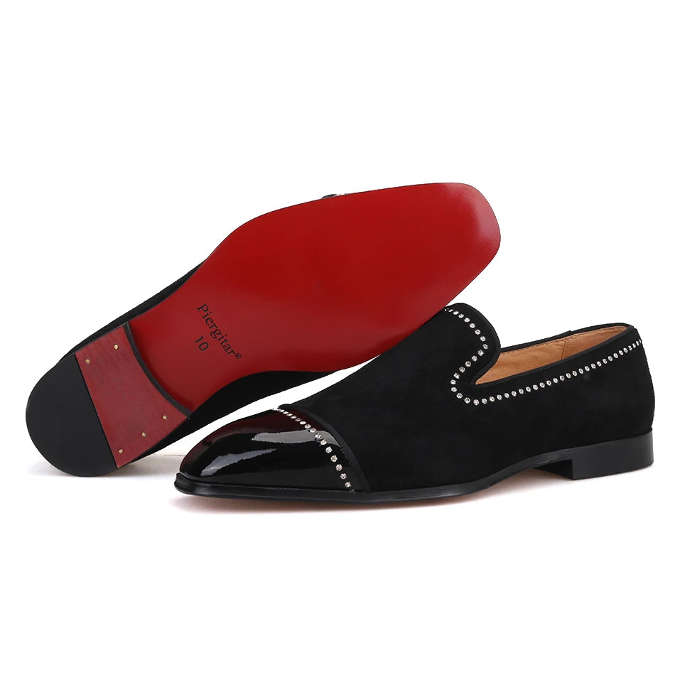 Piergitar 2019 handmade black suede leather men loafers rhinestone men casual shoes Fashion Party and wedding men dress shoes