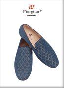 Piergitar 2021 Loafers Men Cross Printed Silk Man's Casual Shoes Leather Insole Male Smoking Slippers Handmade Plus Size