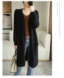 YSC New style Women Knitted Cashmere wool blend Cardigan V collar Super long style Buttonless pocket trim High-quality Cardigan