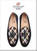 Piergitar 2021 Men Loafers Velvet Stitching Knit Man's Casual Shoes Handmade Tassel Male Smoking Slippers Man Flats Plus Size