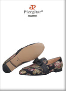 Piergitar 2021 New Style Floral Printed Silk Men Moccasin Handmade Leather Butterfly-Knot Men's Loafers Plus Size Man Flat Shoes