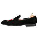 Piergitar Handmade Embroidery Of Four Powerful Football Countries Black Velvet Men Loafers Genuine Leather InSoles And Outsoles