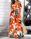 Women's Print Ruffle Maxi Sundress Dress