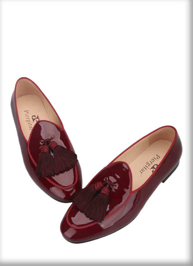 New Arrival Patent leather Handmade Tassel Men Smoking Slippers for Party and Wedding Men Loafers, Men's Dress Shoe