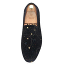 Piergitar 2021 Black Velvet Gold Dot Print Moccasin Handmade Men's Loafers British Classic Style Smoking Slippers Plus Size