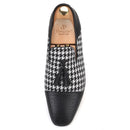 Piergitar brand new design houndstooth pattern men tassel shoes handmade men's loafers for party and prom men smoking slipper