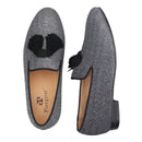 Piergitar New Gray Silver Glitter Fabric Men Moccasin Handmade Tassel Men's Loafers Classic British Style Smoking Slippers