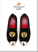Piergitar 2019 New Style Men Velvet Shoes Metal toe with handwork embroidery Smoking Slipper Men's Flats shoes plus size