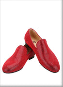 Handmade men's smoking slippers and loafers in red bottoms for weddings and parties.