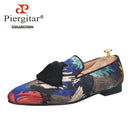 Piergitar 2021 New Style Oil Painting Silk Men Moccasin Handmade Tassel Men's Loafers Plus Size Slip-On Male Smoking Slippers