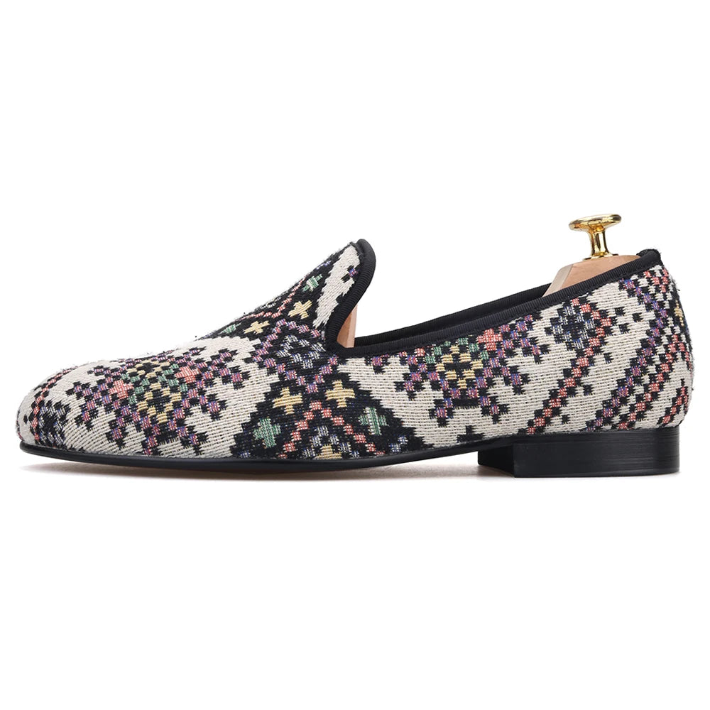 new mixed colors men loafers ethnic style lattice men casual shoes party men smoking slipper men's flat plus size