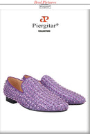 Piergitar New Style Purple Spikes Men Casual Shoes For Party and Banquet CL Same Design Handmade Men's Loafers Red Sole
