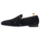 Piergitar 2021 Black Velvet Gold Dot Print Moccasin Handmade Men's Loafers British Classic Style Smoking Slippers Plus Size