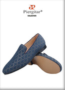 Piergitar 2021 Loafers Men Cross Printed Silk Man's Casual Shoes Leather Insole Male Smoking Slippers Handmade Plus Size