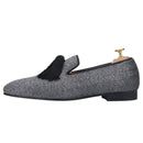 Piergitar New Gray Silver Glitter Fabric Men Moccasin Handmade Tassel Men's Loafers Classic British Style Smoking Slippers