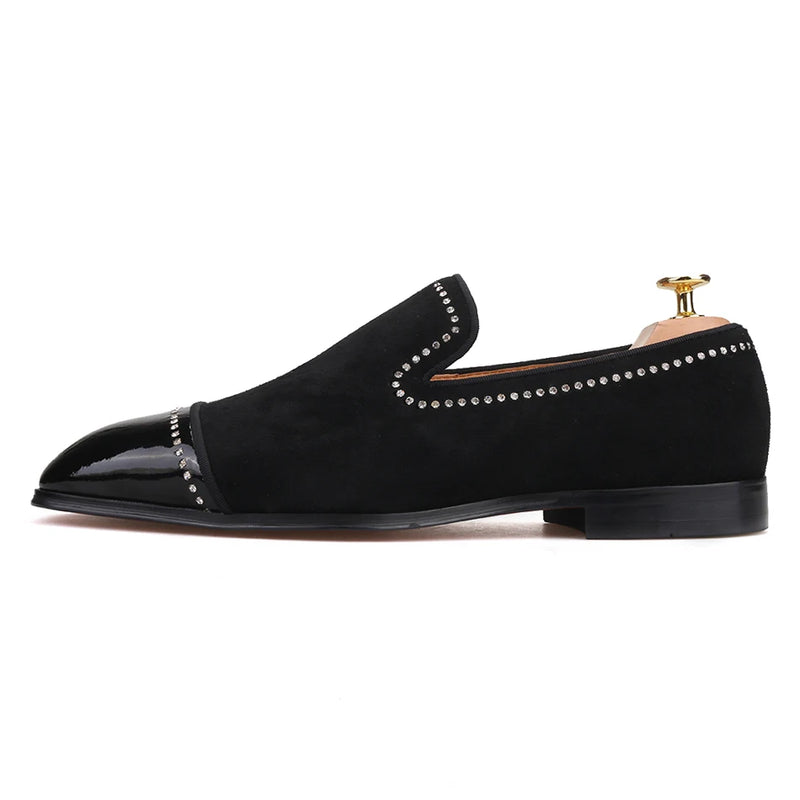 Piergitar 2019 handmade black suede leather men loafers rhinestone men casual shoes Fashion Party and wedding men dress shoes