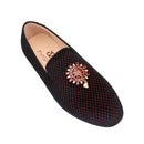 Top Quality Red and Black Velvet Loafers Man Moccasins With Gold Metal Rhinestone Buckles For Wedding And Party