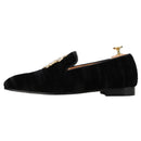Piergitar Black Velvet Men's Loafers Handmade Rhinestone Metal Buckle Moccasin British Classic Style Smoking Slippers Plus Size