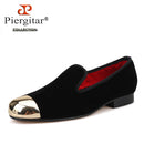 PIERGITAR 2020 Handmade Men velvet Shoes New Metal toe Black colors smoking slipper male prom and banquet loafers