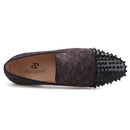 Piergitar 2022 Plaid Design Brown Velvet Men Studded Shoes Handmade Red Bottom Men's Loafers For Party And Banquet Plus Size
