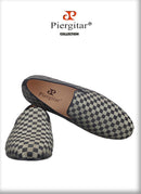 Piergitar 2022 Four Colors Checkerboard Print Silk Handmade Men's Loafers Classic British Style Man Smoking Slippers For Party