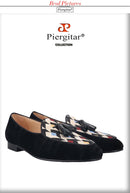 Piergitar 2021 Men Loafers Velvet Stitching Knit Man's Casual Shoes Handmade Tassel Male Smoking Slippers Man Flats Plus Size