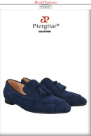 Piergitar Handmade Navy Suede Tassel Design Men's Loafers Classic Men Moccasin For Party And Prom Men's Casual Shoes Plus Size