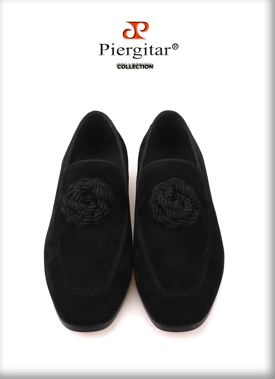 Piergitar 2019 Handmade Flower decoration Men Velvet Shoes Party and Wedding Men Loafers Men's casual shoes Plus size