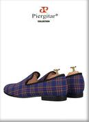 Piergitar 2021 New Handmade Scottish Plaid Men Fabric Shoes Men casual Loafers Plus Size Classic Smoking Slippers Flats