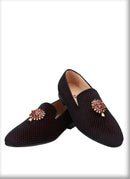 Top Quality Red and Black Velvet Loafers Man Moccasins With Gold Metal Rhinestone Buckles For Wedding And Party