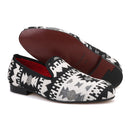 Piergitar 2019 New black and white cotton fabric men loafers retro style handmade men smoking slippers plus size male's flats