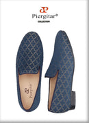 Piergitar 2021 Loafers Men Cross Printed Silk Man's Casual Shoes Leather Insole Male Smoking Slippers Handmade Plus Size