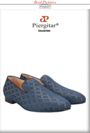 Piergitar 2021 Loafers Men Cross Printed Silk Man's Casual Shoes Leather Insole Male Smoking Slippers Handmade Plus Size