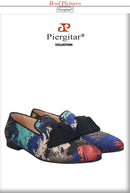 Piergitar 2021 New Style Oil Painting Silk Men Moccasin Handmade Tassel Men's Loafers Plus Size Slip-On Male Smoking Slippers
