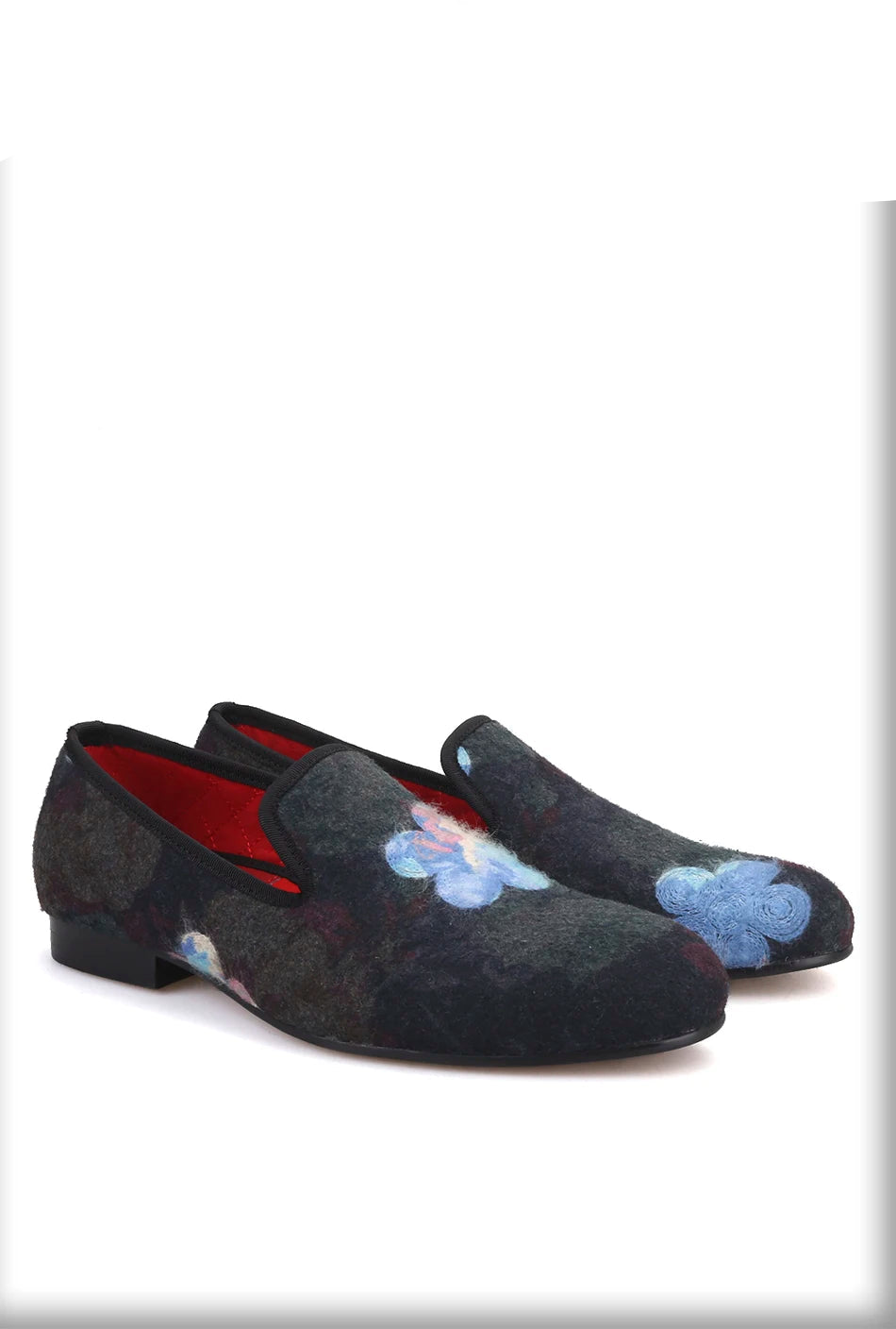 Mix color knitted fabric prom and party men's loafers style ethnic men's flats with flower printing