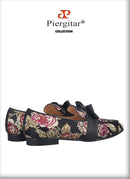 Piergitar 2021 New Style Floral Printed Silk Men Moccasin Handmade Leather Butterfly-Knot Men's Loafers Plus Size Man Flat Shoes