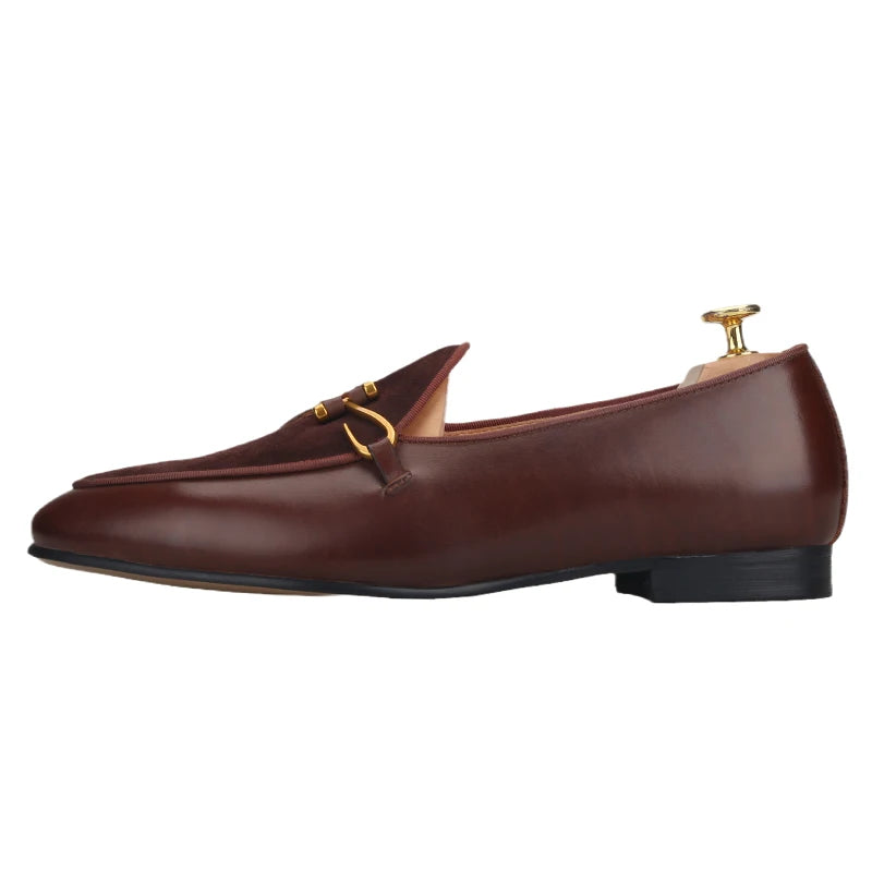 British Classics Men's smoking slippers in Golden Single-buckled style, hand-polished calf leather.