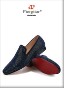 Piergitar 2020 men leather shoes with mixed colors rhinestones prom and banquet men casual loafers luxurious smoking slippers