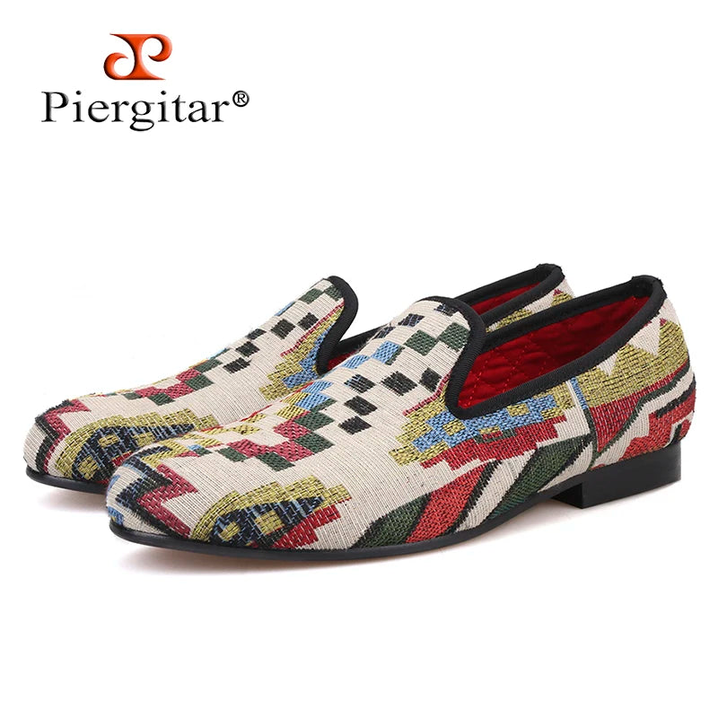 Piergitar 2019 New mixed colors knitting fabric men shoes comfortable cotton insole men's loafers men smoking slippers plus size