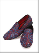 Men's smoking slippers and party shoes with cashew flowers on velvet in plus size.