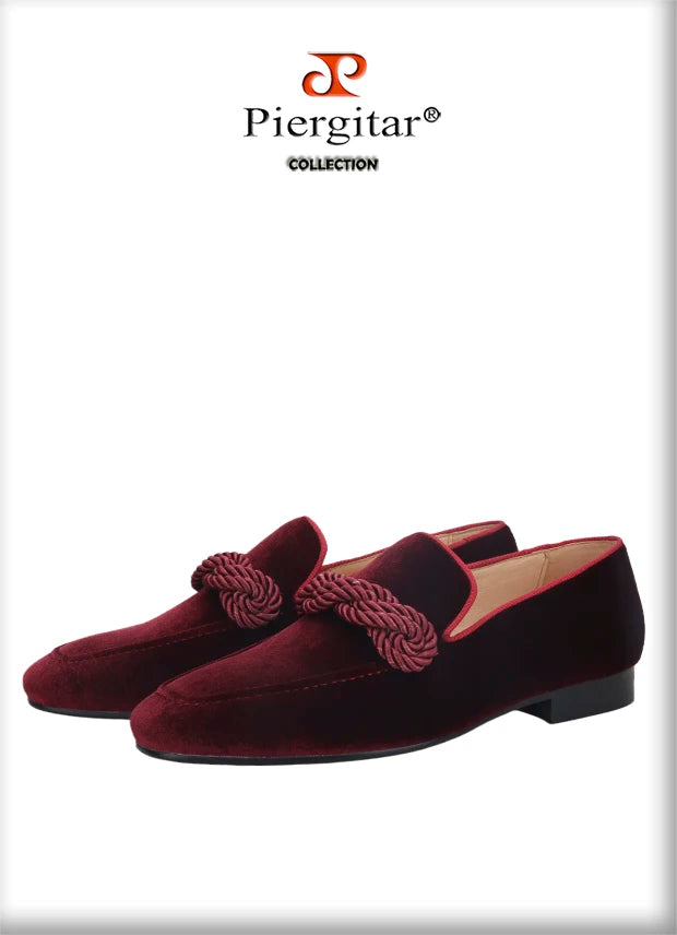 Piergitar 2021 Summer Handmade Men Velvet Loafers With Rope Decorations Italian Design Men Smoking Slippers For Banquet And Prom