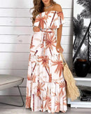 Women's Print Ruffle Maxi Sundress Dress