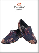 Piergitar 2021 American Flag Print  Men's Loafer Slippers For Party And Banquet Red Outsole Men's Casual Shoes Plus Size