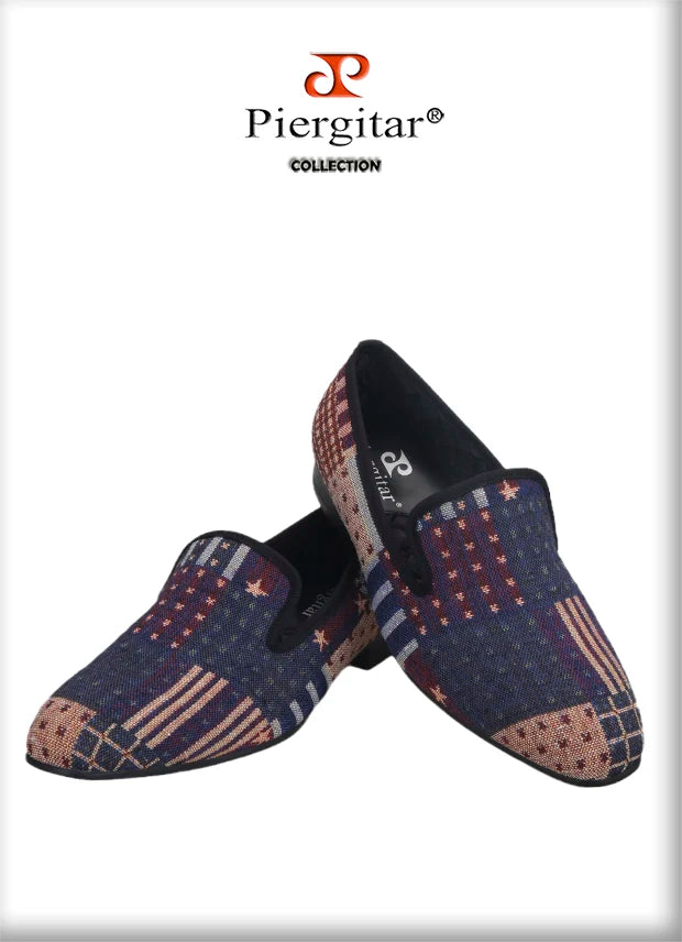 Piergitar 2021 American Flag Print  Men's Loafer Slippers For Party And Banquet Red Outsole Men's Casual Shoes Plus Size