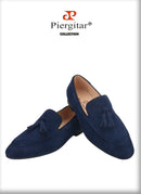 Piergitar Handmade Navy Suede Tassel Design Men's Loafers Classic Men Moccasin For Party And Prom Men's Casual Shoes Plus Size