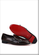 Plus size men's smoking slippers with metal buckle and handmade calfskin dress shoes for men.