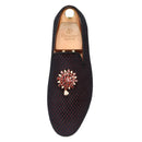 Top Quality Red and Black Velvet Loafers Man Moccasins With Gold Metal Rhinestone Buckles For Wedding And Party