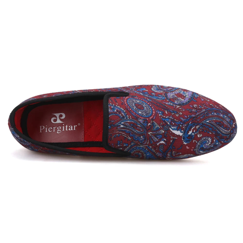 Men's smoking slippers and party shoes with cashew flowers on velvet in plus size.