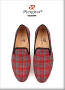 Piergitar 2021 New Handmade Scottish Plaid Men Fabric Shoes Men casual Loafers Plus Size Classic Smoking Slippers Flats