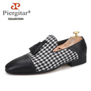 Piergitar brand new design houndstooth pattern men tassel shoes handmade men's loafers for party and prom men smoking slipper